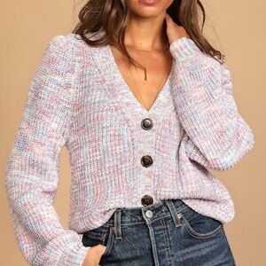 Lulus Bright And Cozy White Multi Knit Button-up Cardigan Sweater - Size XS